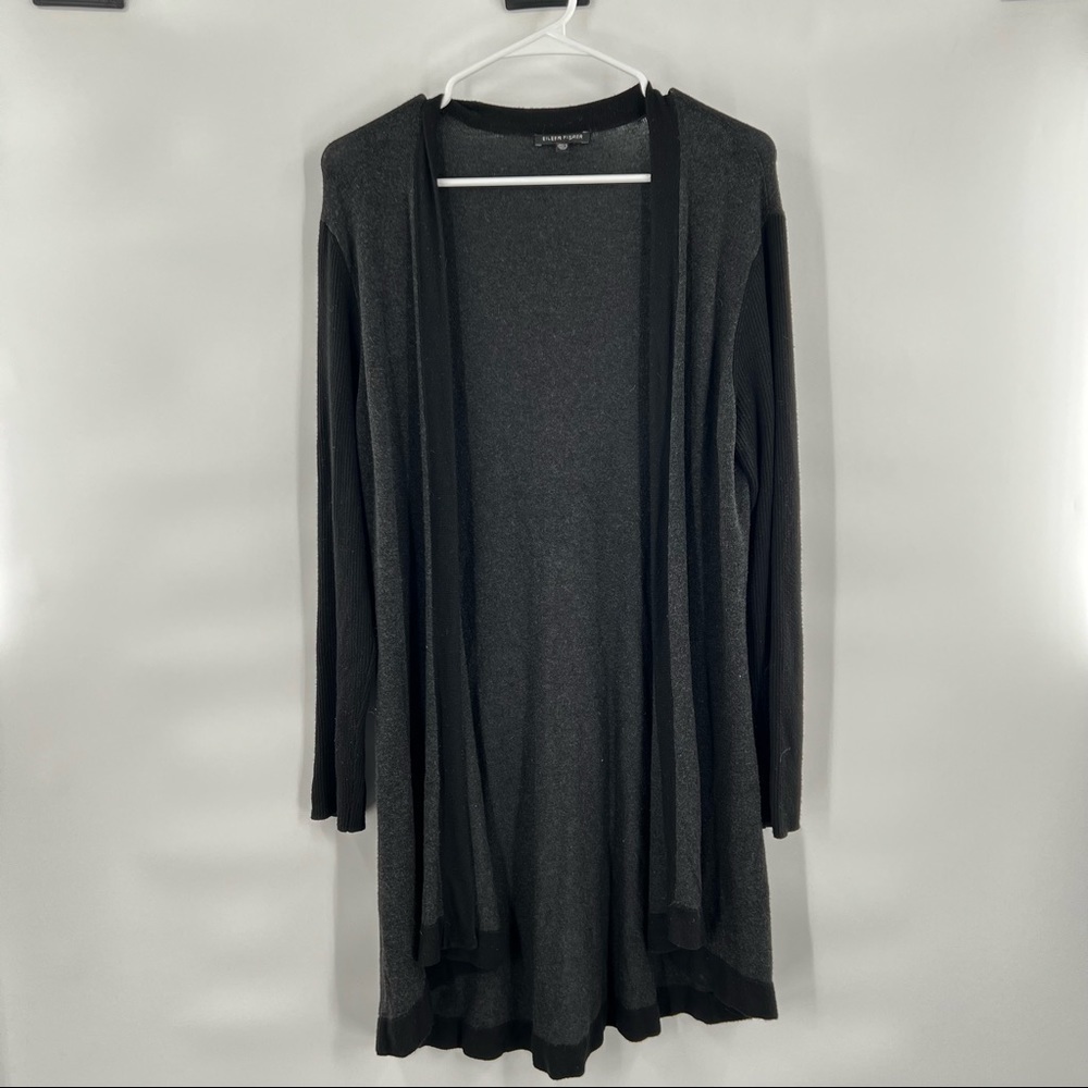 Eileen Fisher dark grey duster cardigan sweater size S